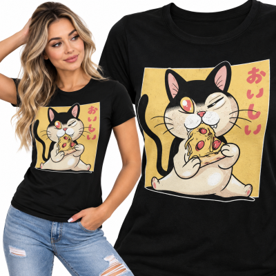 DAMSKA KOSZULKA ŚMIESZNA PIZZA CAT